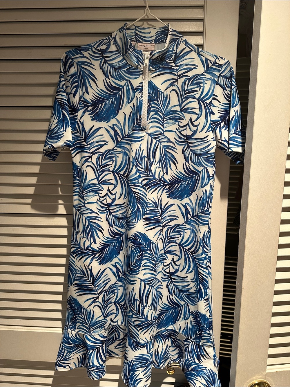 Tommy Bahama White & Blue Palm-Print woman’s golf dress